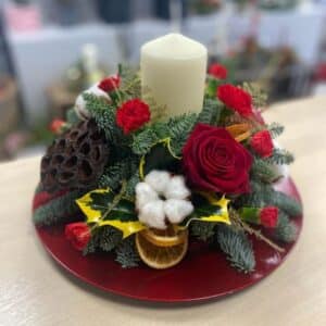 Red Festive Plated Candle Arrangement