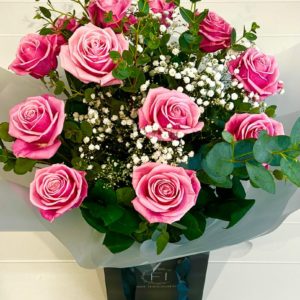 Valentines Dozen Pink Roses Bouquet