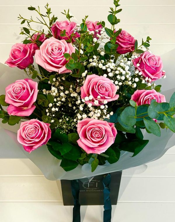 Valentines Dozen Pink Roses Bouquet